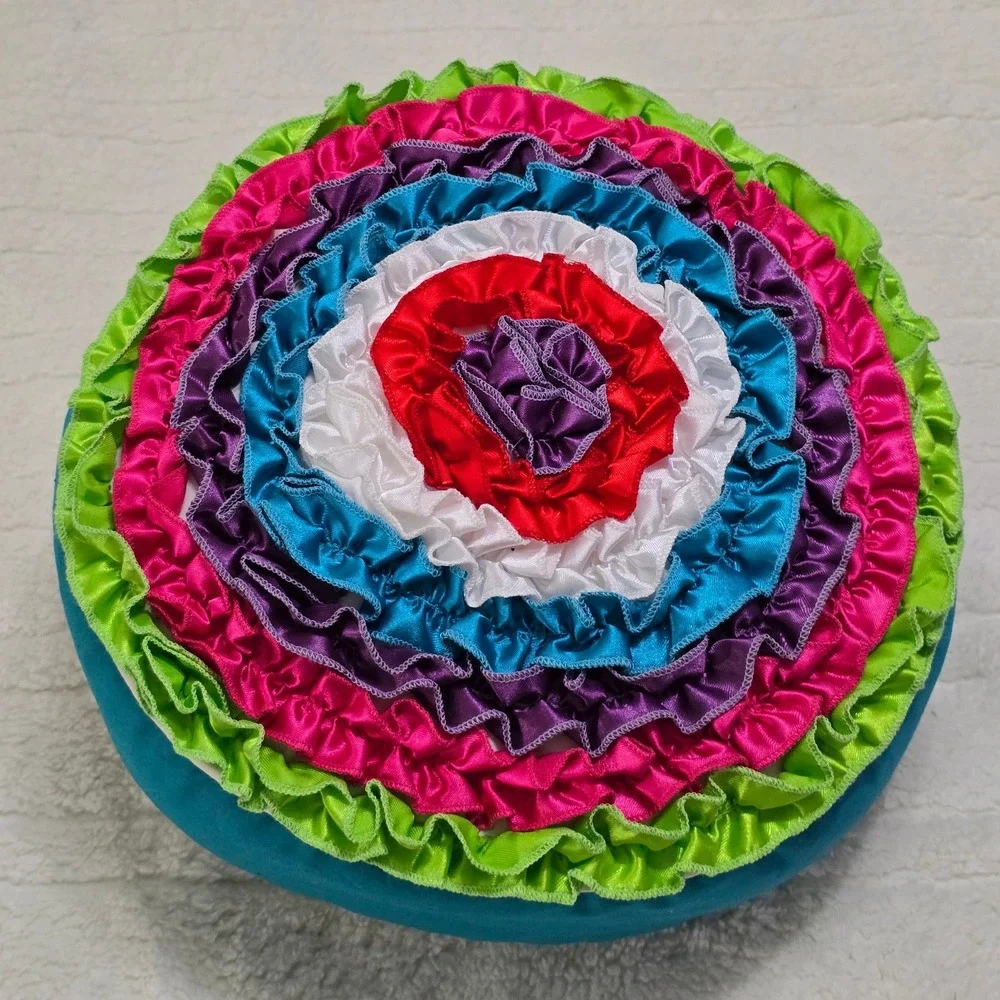 Round Ruffle Throw Pillow Teal Accent Teal Multi Color‎ Bright